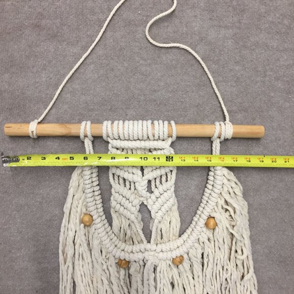 Macrame Wall Hanging Boho Art Decor With Wooden Beads & Rod - Picture 4 of 6